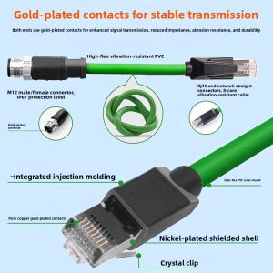 M12 to RJ45 Encoding Cable Ethernet Network Cable Straight Head 4 Pin 8 Core Double Shielded Twisted Pair Cable ADX Type High Flexibility
