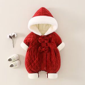 Reibbie Baby Winter Outfit New Year Visiting Clothes Girl Baby Hundred Day Banquet Warmth Crawling Suit Cute Velvet Material