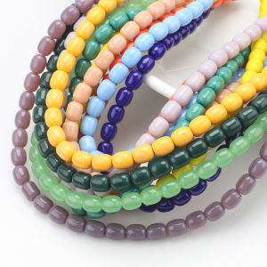 35pcs 8x10mm Solid Color Glass Barrel Shape Beads Loose Spacer Oval Beads for DIY Handmade Jewelry Bracelet Accessories