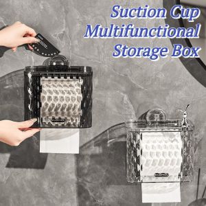 Suction Cup Multifunctional Storage Box Face Cloth Storage Holder Paper Extraction Box Knob Punch-Free Wall Mounted Bathroom Storage Rack