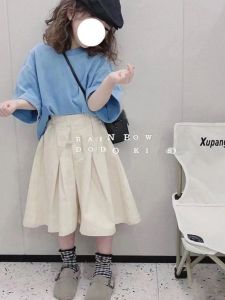 ชุดกีฬาฤดูร้อนสำหรับเด็กผู้หญิง ชุดเสื้อยืดกางเกงขายาวสีพื้นบาง สวมใส่สบาย ชุดกีฬาสำหรับครอบครัว