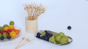 100pcs Gold Beaded Bamboo Food Picks for Party Cocktail Dessert Appetizer
