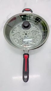 GSF Panci Wajan Goreng Anti Lengket Enamel Tutup Kaca + Tirisan Minyak + Kukusan 32CM GSF-1132 KSG / PANCI WAJAN GORENG PENGGORENGAN SERBAGUNA TEFLON TUTUP KACA GSF