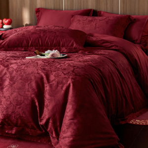 MANYILUN | Bộ Chăn Ga Gối Cotton Jacquard Đỏ 4 Món