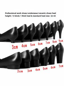Genuine Leather Work Shoes for Women with Thin Heel And round Head Black Professional Interview Etiquette High Heels Not Tired Foot Air Stewardess Single Shoes