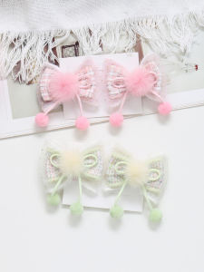 Winter Style Ball Tassel Butterfly Knot Hair Accessories Chinese Style Girls Hair Clips for New Year Childrens Hair Decorations