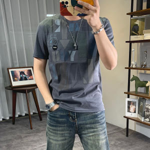 Ice Silk Hemp Short Sleeve T-Shirt Mens Summer New Style Slim Fit Letter Print Youth Hemp Material round Neck T-Shirt