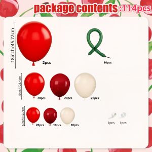 114-Piece Cherry Party Theme Balloon Set Including Matte Red Vintage Burgundy Dark Green Long Strips and Sand White Latex Balloons Suitable for Birthday Parties Friend Gatherings Girls Birthdays Cherry-Themed Parties Party Supplies Baby Showe...