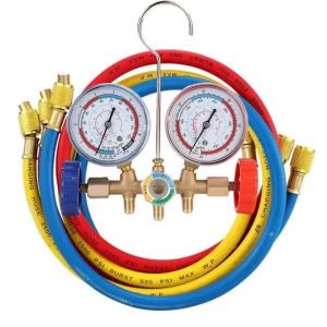 Air Conditioning Pressure Gauge with Hose and Hook 3 Way AC Diagnostic Manifold Gauge Set for Freon For R12 R22 R404A R134a