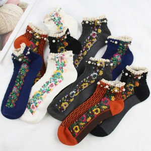 Lace Lace Pearl Socks Womens Vintage Small Floral Socks Summer Japanese Cotton Internet Celebrity Socks Matching Boots