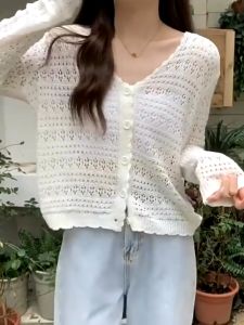 💥[A207] Áo khoác len LƯỚI HOA CHẤM tay dài dệt kim mỏng nhẹ đi biển Quảng Châu chống nắng - L2M
