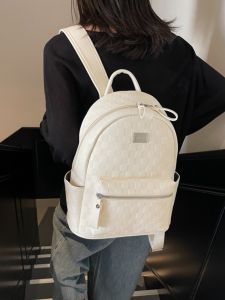 Womens Leather Backpack Large Capacity Plaid Travel Bag Fashionable Casual Shoulder Bag with Zipper Soft PU Material