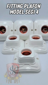 (ISI 6 PCS) Fitting Plafon E27 Warna Putih Model Fitting Segi Empat Terminal Kuningan SNI Kuat Anti Pecah PAKET 6 PCS