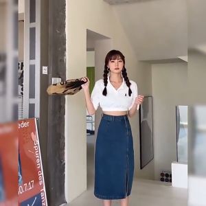Plus Size Long skirt women korean blue Washed Side slit Midi Denim Skirt High Waist Long A-line fishtail office hot Skirt fashion NEW 2024