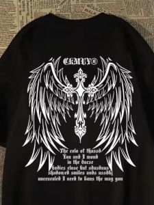 Pure Cotton Heavyweight Cross Wing Short Sleeve T-Shirt Loose Fit Summer Top for Students Creative Print Breathable Casual Wear