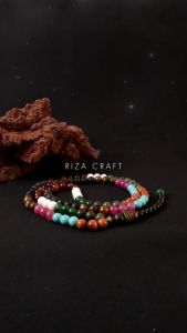TASBIH NUSANTARA Tasbih Batu Akik Alam Yaman Sulaiman Giok Tiger Eye Marjan Pirus Lava Pasir Emas ASLI Original Pancawarna 99 Butir Mewah