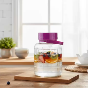 Bình Thủy Tinh 2L Nắp Tím Có Quai Xách - Hũ Ngâm Rượu QX2L Ngâm Trái Cây Thủy Tinh Dày Dặn Cao Cấp