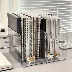 1 PC หนังสือพลาสติก Organizer หลายช่อง-CLEAR Desktop ผู้ถือแฟ้มสําหรับสํานักงานบ้านชั้นวางหนังสือตกแต่ง