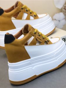 Breathable Hollow Out Platform Sandals for Women Ultra High Heel 12cm Yellow Meldem Large Size Shoe with Superfine Fiber and Polyurethane Sole