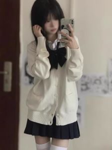 ของแท้ลึกสีเทา JK ชุดนักเรียนเสื้อกันหนาวเสื้อถักเสื้อนุ่มสไตล์ญี่ปุ่นวิทยาลัยลมเสื้อแขนยาวสําหรับผู้หญิง 18-25