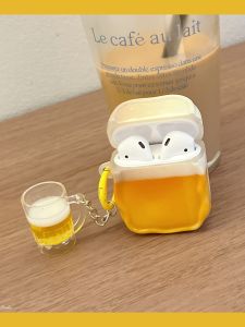 Creative 3D Beer Cup Pendant Wireless Bluetooth Earphone Case for Apple AirPods 3 4 pro 2 Gen IPod Earphone Box Protection Shell