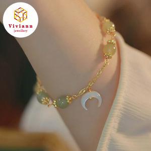 Viviann Original high-quality pure silver Moon Pendant Hetian Jade Bracelet Female White Butterfly Crescent New Chinese Bracelet Charm Bracelets Bangles green jade Bracelet For Women beads pendant Jewelry Gift