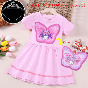 <Mahkota Gratis>Gaun Anak Perempuan Fashion Putri Katun Melody Kuromi Gaun Kasual Payet Anak