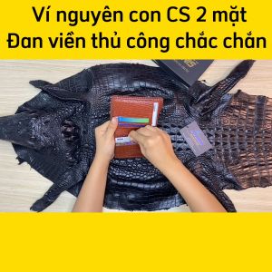 VÍ DA CÁ SẤU NGUYÊN CON. VÍ 2 MẶT ĐAN VIỀN CAO CẤP CHÍNH HÃNG OVENIS