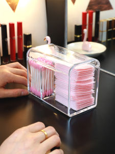 Desktop Dustproof Makeup Cotton Swab Storage Box Cosmetic Beauty Cotton Swab Organizer Clear Simple Style Rectangular Plastic