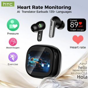 HTC NE46 Sports Wireless Bluetooth Headphones with Heart Rate Monitor LED Touchscreen Noise Reduction In-Ear AI Translator Earbu