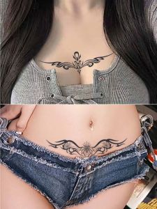 8pcs Succubus Waterproof Temporary Tattoo Lasting 1-2 Weeks for Abdomen and Waist Realistic Semi-Permanent Fake Tattoo