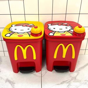 Hellokitty Kitty Cat McDonalds Cartoon Trash Can for Living Room Bedroom High Aesthetic Value Pedal Open Cover Plastic Square Foot