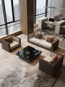 Luxurious Business Meeting Sofa Straight Row Hall Reception High Density Sponge Filling Napa Leather Upholstery Customizable