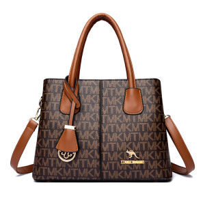 Leather Handbag Womens Large Capacity Single Shoulder Slant Crossbody Bag Fashionable Versatile Middle-Aged Mother Bag