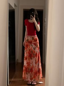 CHANGTONG | Vintage Unique Red Floral Two-Piece Set