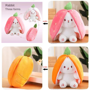 2026 Cute Strawberry Carrot Rabbit Plush Toy Stuffed Creative Into Fruit Transform Baby Cuddly Bunny Doll for Kid Birthday Gift