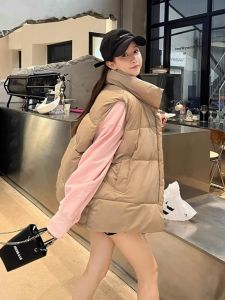 Womens Autumn Winter down Cotton Vest Jacket Design Sensation Small Crowd Work Number Shoulder Back Trendy Outerwear