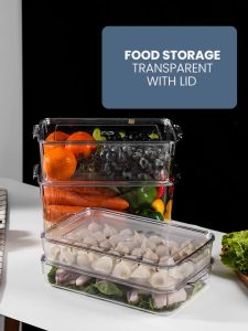 LOCAUPIN Transparent Large Capacity Stackable Kitchen Organizer with Drain Bin and Lid