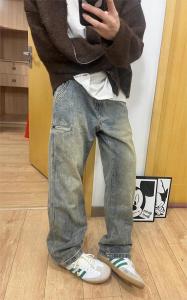 กางเกงยีนส์ทรงหลวมขาตรงสำหรับผู้ชาย สไตล์วินเทจ American High Street Vibe ทรงหลวม กางเกงขายาวลำลอง ฤดูใบไม้ผลิ 2023