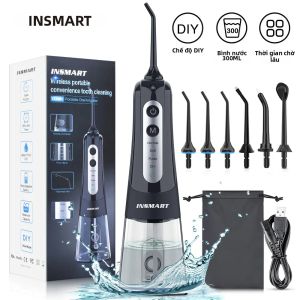 INSMART Máy Tăm Nước Cầm Tay INSMART 300ML Máy Làm Sạch Răng Bằng Tia Nước Nha Khoa Với 6 Vòi Phun Chống Thấm Nước Cho Người Lớn Màu Xám đen/Xanh Dương