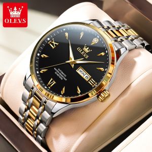 OLEVS Automatic Mechanical Watch For Mens Waterproof Calendar Display Diamond Stainless Steel Watch Genuine Guarantee