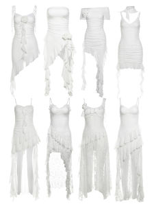 Váy Hở Vai Không Đều Gợi Cảm Màu Trắng Cho Nữ Thanh Thiếu Niên Mùa Hè 2024 Không Dây Không Tay Váy Chữ a Bó Sát