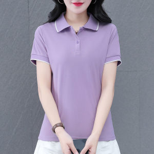 เสื้อยืดคอโปโลแขนสั้นผ้าไหมน้ำแข็งสำหรับผู้หญิงในช่วงฤดูร้อน เสื้อยืดลำลองสำหรับกลุ่มกีฬา แขนยาวครึ่งตัว ผ้าไนลอนผสม