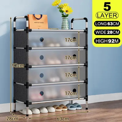 Black shoe rack with cover stainless steel rack waterproof and dustproof multifunctional storage rack 3/4/5/6/7 layers