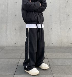 Vintage American Street Nylon Sport Pants Men Women Casual Loose Wide Leg Long Trousers Autumn Fashion Straight Cut Cargo