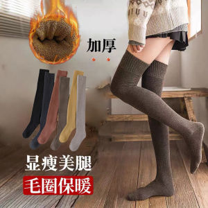 over the Knee Stockings Womens Autumn and Winter Cotton Socks Thickened Fleece-lined Warm Stockings Winter Knee Pad Calf Socks Knee High
