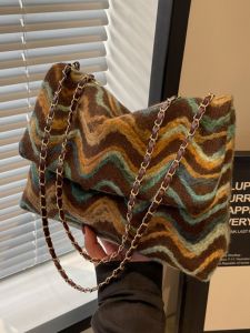 กระเป๋าผู้หญิงแบบสะพายข้าง กระเป๋าถือทรงสี่เหลี่ยมลายทาง กระเป๋าถือแบบมีซิป กระเป๋าสะพายไหล่แบบหนัง PU สำหรับวัยรุ่น