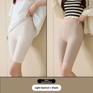 Miiow | Safety Short Pants Womens Summer Outdoor Wear White Five-Point Modal Sport Base Layer Threaded Mid-Pants High Waist Casual