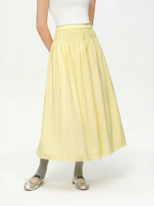 DUSHU | Elastic Waist Ruffle Lace Trim Charming Hem A-Line Skirt