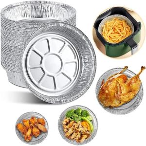 FUDESHE 50Pcs Silver Foil Trays Disposable Round Foil Food Container Portable Non-Stick Foil Flan Dishes Baking